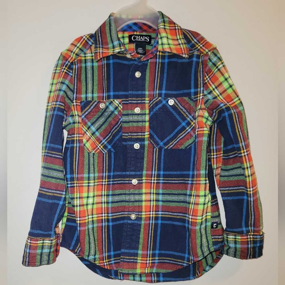 Chaps Ralph Lauren Boys 4T Blue Green Plaid Button Down Brushed Cotton Shirt RL